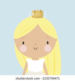 Cute Princess. Cartoon style. Vector illustration. For kids stuff, card, posters, banners, children books, printing on the pack, printing on clothes, fabric, wallpaper, textile or dishes.