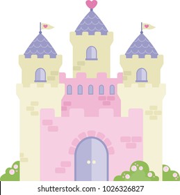 Cute Princess Castle with Hearts Flat Illustration Isolated on White