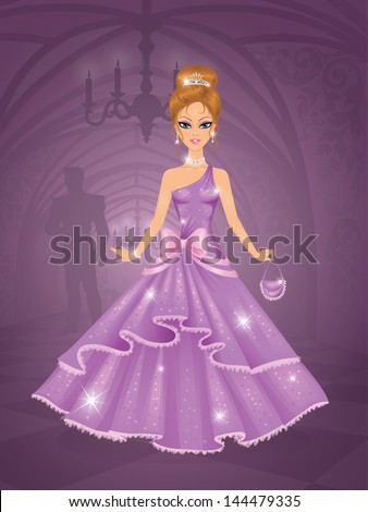 Cute princess in a castle waiting for the prince.