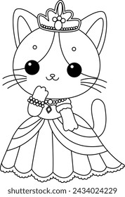 Cute princess cat coloring page 