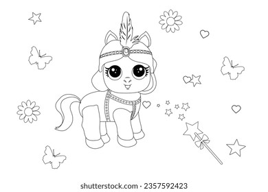 Cute princess cat with Fee Land Vector cartoon einzelne Märchen Illustration Farbbuchseite für Kinder