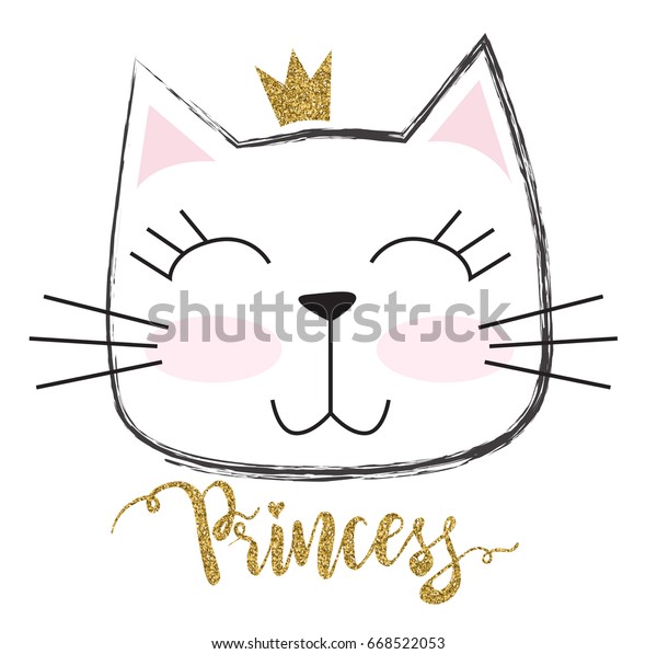 輝く王冠を持つかわいい王女猫 プリント ベビー服 Tシャツ 子ども 包装紙 独創的なギリス風オリジナルデザイン のベクター画像素材 ロイヤリティフリー