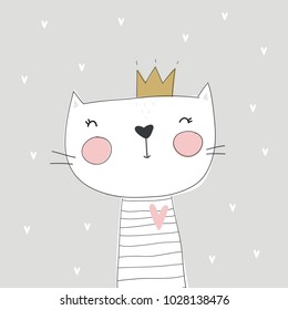 Cute princess cat vector print. Meow