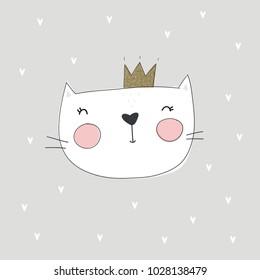 Cute princess cat vector print. Meow
