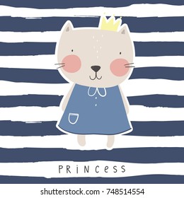 Cute princess cat vector print