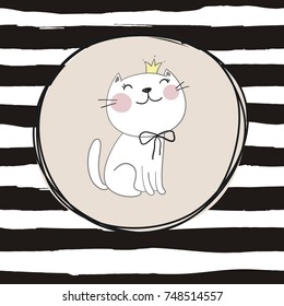 Cute princess cat vector print