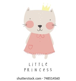 Cute princess cat vector print