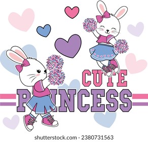 cute princess cheer bunny graphic tees for girl