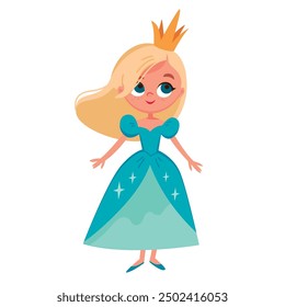 Cute princess. Children's vector characters. Cute girl.