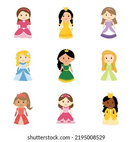 Cute Princess Clipart Element Of Girls Wearing Princess Dress Like Fairy Tale