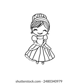 cute princess coloring page vector illustration