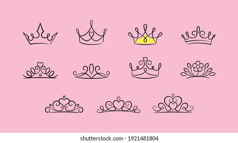Cute Princess crown icon set -Editable Stroke