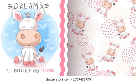 Cute princess donkey - seamless pattern