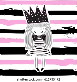 Cute Princess Doodle children's illustrations.print on t-shirt postcards