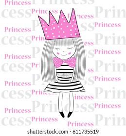 Cute Princess Doodle children's illustrations.print on t-shirt postcards