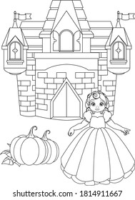 Cute Princess And Fairy Tale Castle Coloring Book Page