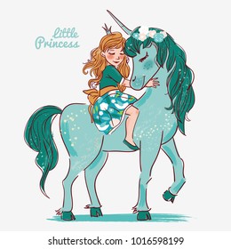 Cute princess girl with unicorn