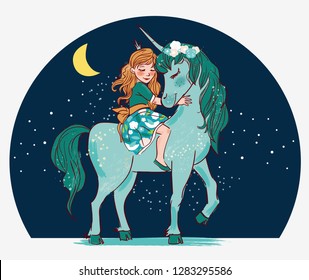 Cute princess girl with unicorn