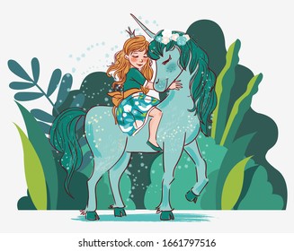 Cute princess girl with unicorn