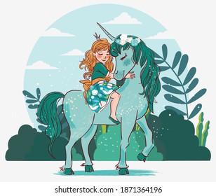 Cute princess girl with unicorn
