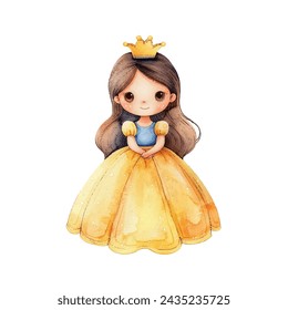 cute princess kid vector illustration in watercolour style