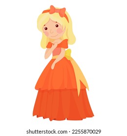 Cute princess in a lush red dress. A girl in a magical costume. Middle Ages. Vector illustration isolated on white background.