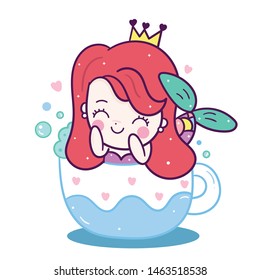 かわいい人魚姫のベクターガール漫画kawaiiキャラクターおとぎ話のパステルカラー コドモ部屋の装飾 白い背景に落書き風手のイラスト 子どものグリーティングカードデザインに最適 のベクター画像素材 ロイヤリティフリー