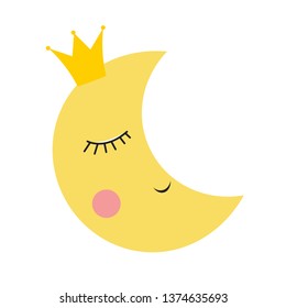 Cute Princess Moon in Gold Crown Vector Illustration EPS10