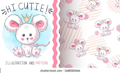 Cute princess mouse - seamless pattern