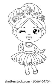Cute princess on a white background for coloring page, Vector illustration character for coloring book.