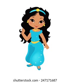 Cute Princess of oriental tale Isolated on white background.