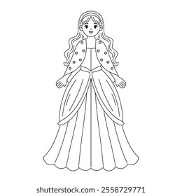 Cute princess outline printable coloring page for kid