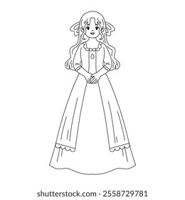 Cute princess outline printable coloring page for kid