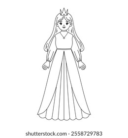 Cute princess outline printable coloring page for kid