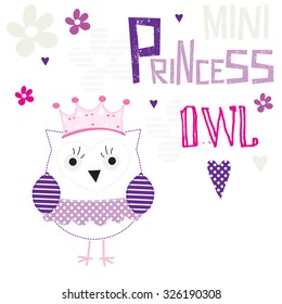 cute princess owl with flower vector illustration