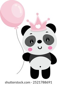 Cute princess panda holding a balloon
