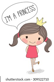 Cute Princess in a pink dress on a white background