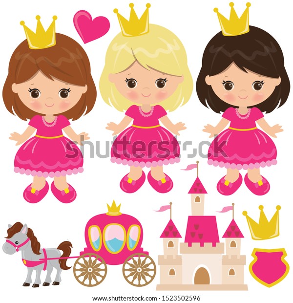 ピンクのドレスのベクター画像漫画のイラストにかわいいお姫様 のベクター画像素材 ロイヤリティフリー 1523502596