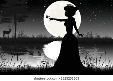 Bela princesa Silhueta paisagem ilustração
