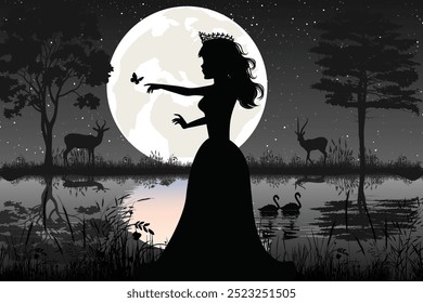 Cute Princess Silhouette Landscape Illustration