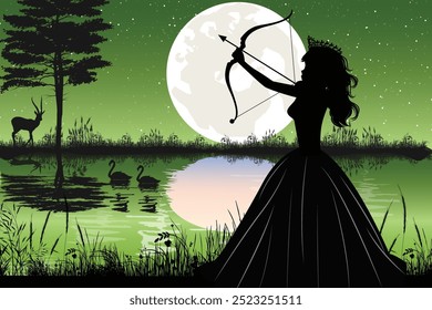 Cute Princess Silhouette Landscape Illustration