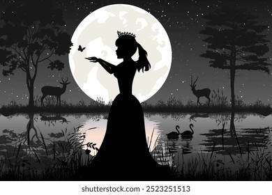 Cute Princess Silhouette Landscape Illustration