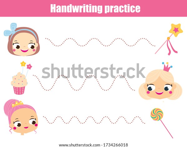 Cute Princess Sweets Handwriting Practice Sheet Stock Vector (Royalty ...