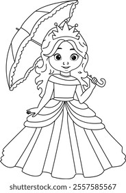 Cute princess with umbrella line art