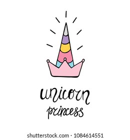 Cute princess unicorn. Illustration for kids design.