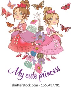 Cute princess.  Vector illustration. Suitable for postcards, posters,t-shirt design and the like