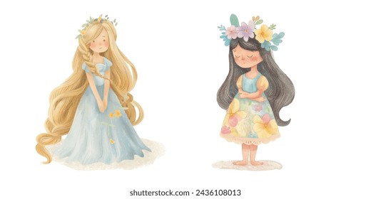 cute princess watercolour vector illustration