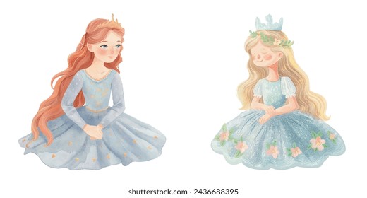 cute princess watercolour vector illustration