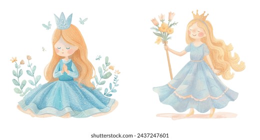 
cute princess watercolour vector illustration