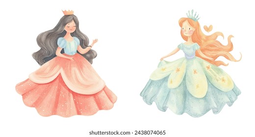 cute princess watercolour vector illustration 